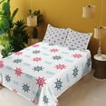 thumbnail image 4 of Ambesonne Nautical Fitted & Top Sheet Set with Shams, Ship Helm Waves Retro, Red Blue, 4 of 8