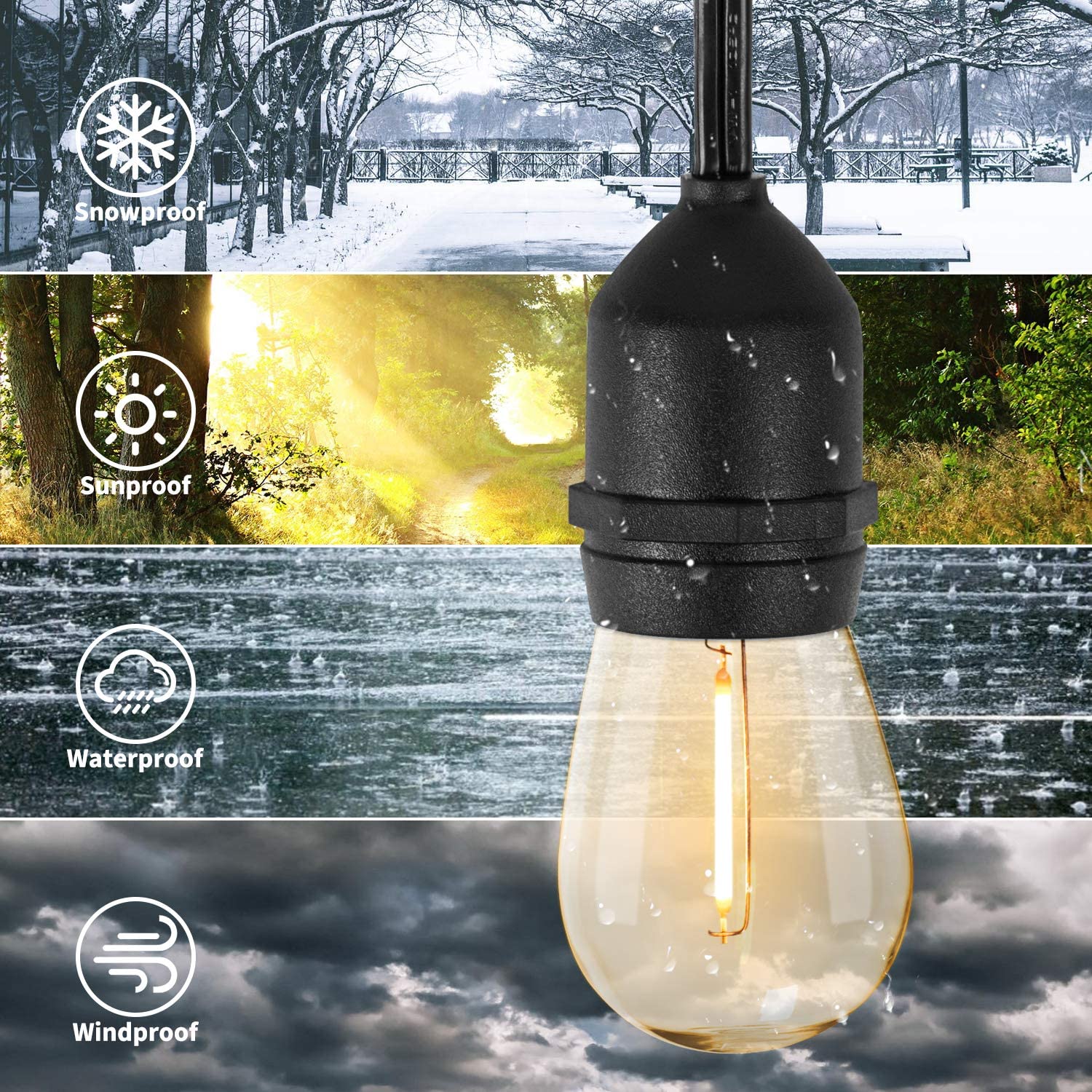 S14 Solar String Lights Outdoor 34Ft Patio Lights with 15 Shatterproof LED  Bulbs, Solar  USB Charging with Lighting Modes, Heavy Duty Weatherproof  Strand for Backyard Garden, 2700K