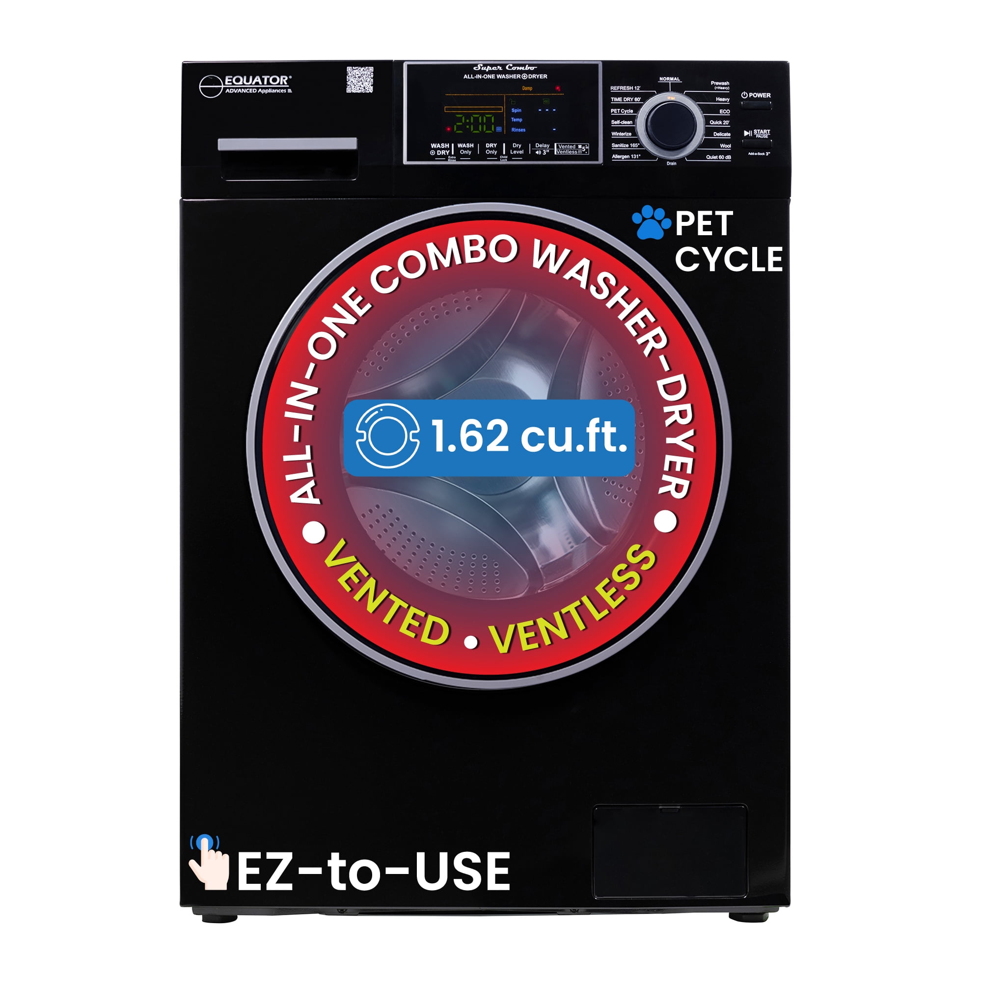 Equator Pet Compact 110V Vented/Ventless 15 lbs Sani Combo Washer Dryer in Black
