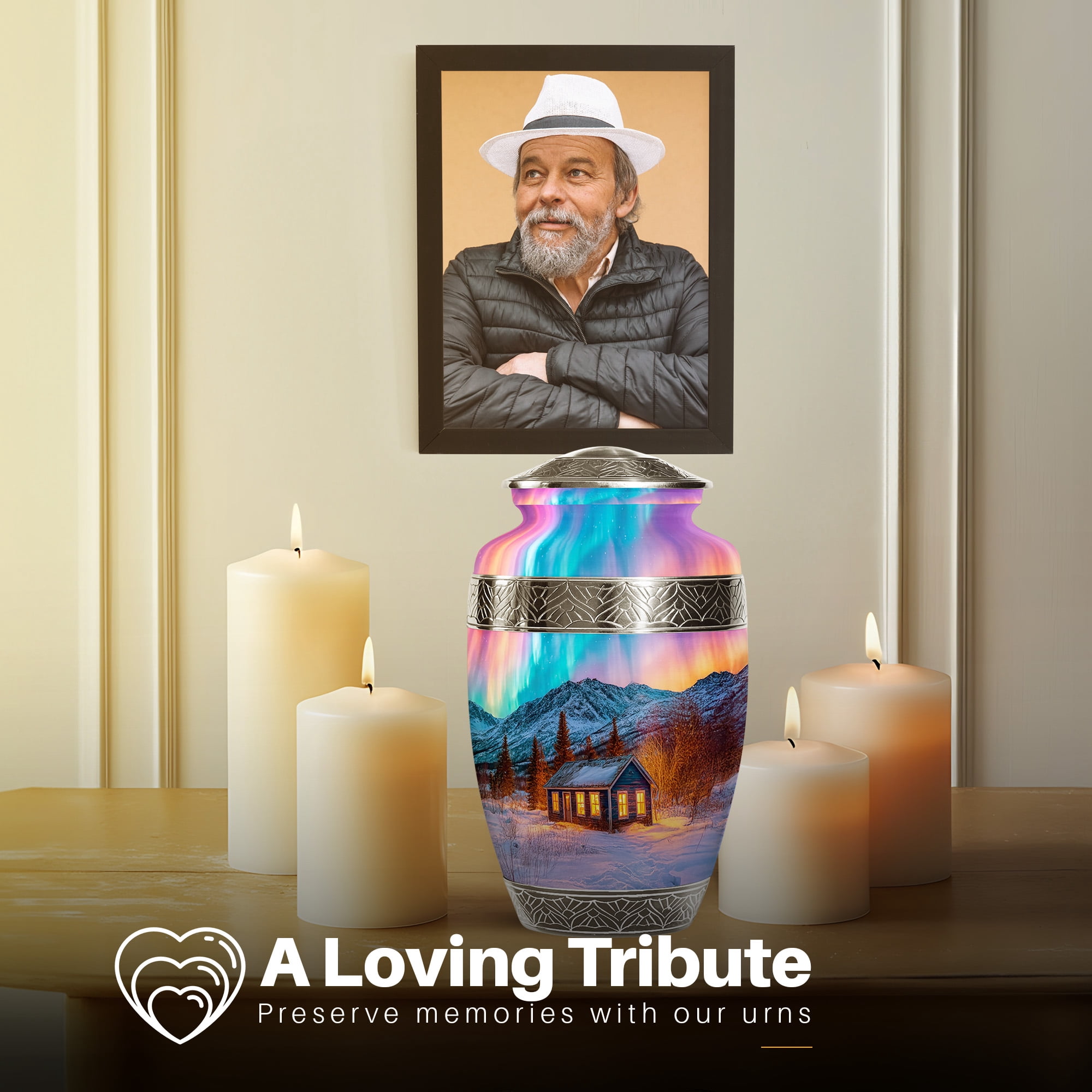 YATSKIA Northern Lights Large Cremation Urns for Human Ashes Adult Mother and Father, Funeral Burial Urn for Adult Ashes, (200 Cubic, Large 10 Inch)