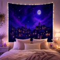 thumbnail image 2 of Moon Stars Nocturnal with Village Bathed Shades Indigo, Spooky Gothic for Gothic Decor Fans, Dark Art Decor, Halloween Gift, Tapestry Wall Hanging for Bedroom and Dorm, 2 of 7