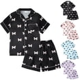 thumbnail image 4 of Ticikt Girls Pajamas Satin Pajama Set Silk Nightgown Short Sleeve Button Down Summer Bow Sleepwear for Big Kids,Color:Black,Size:5-6 Years, 4 of 4