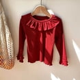 thumbnail image 2 of vigerkar Little Girls Ruffle T Shirt Autumn Princess Girl Blouses Comfortable Spring Tops for 3-9Y (Wine, 6-7 Years), 2 of 4