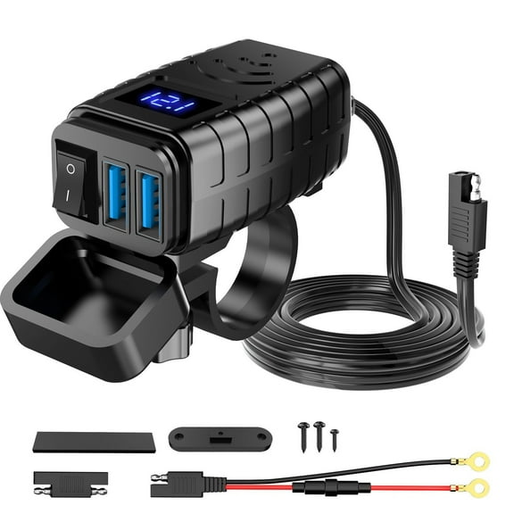 Wsdcam Motorcycle Charger Dual QC3.0 Blue Digital Display PD Port Power Socket Adapter Cell Mobile Phone Charger With LED Voltmeter Switch