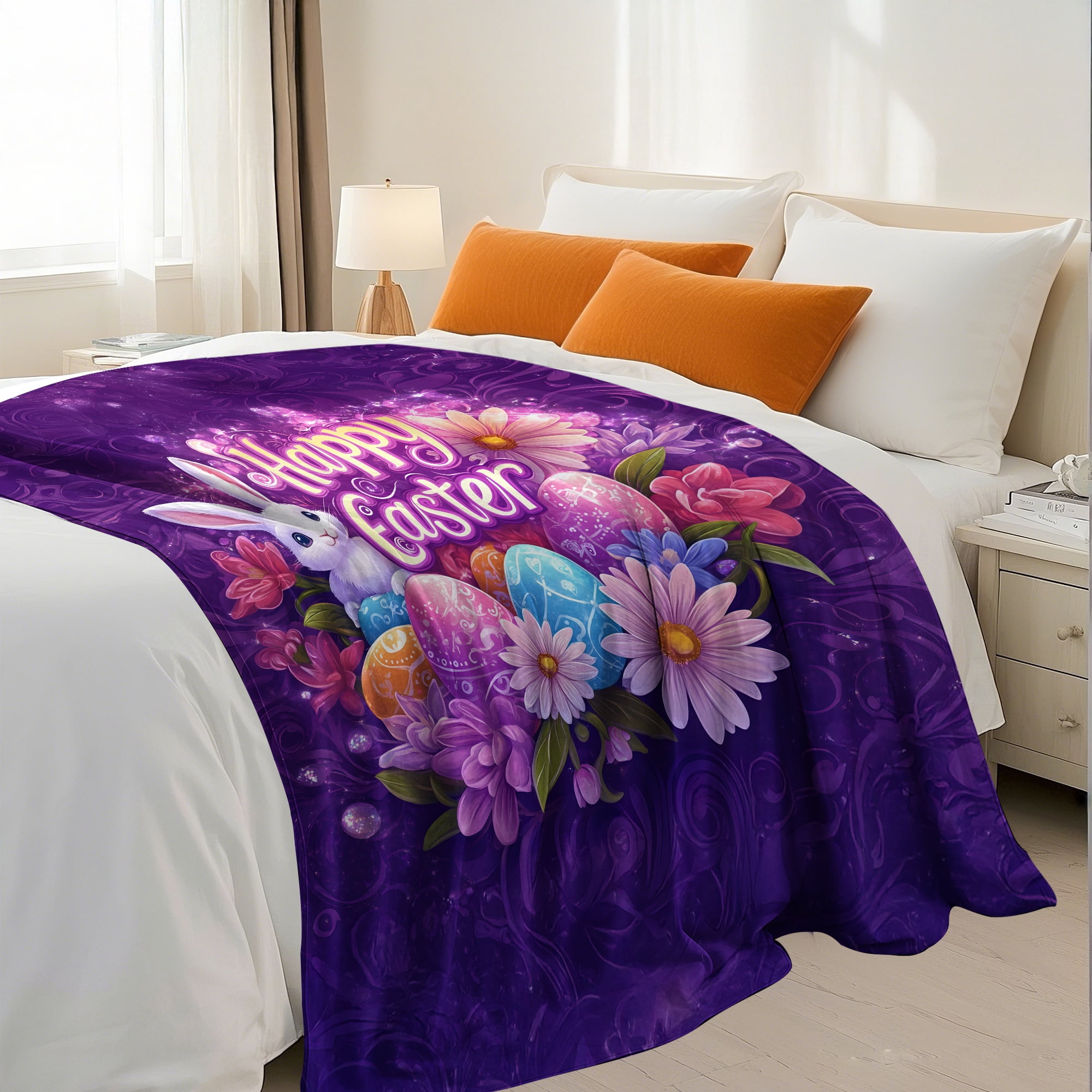 Easter Throw Blanket, Warm Fleece Flannel Bed Blanket, Lightweight Easter Blanket for Sofa Bed Couch 60"x80"