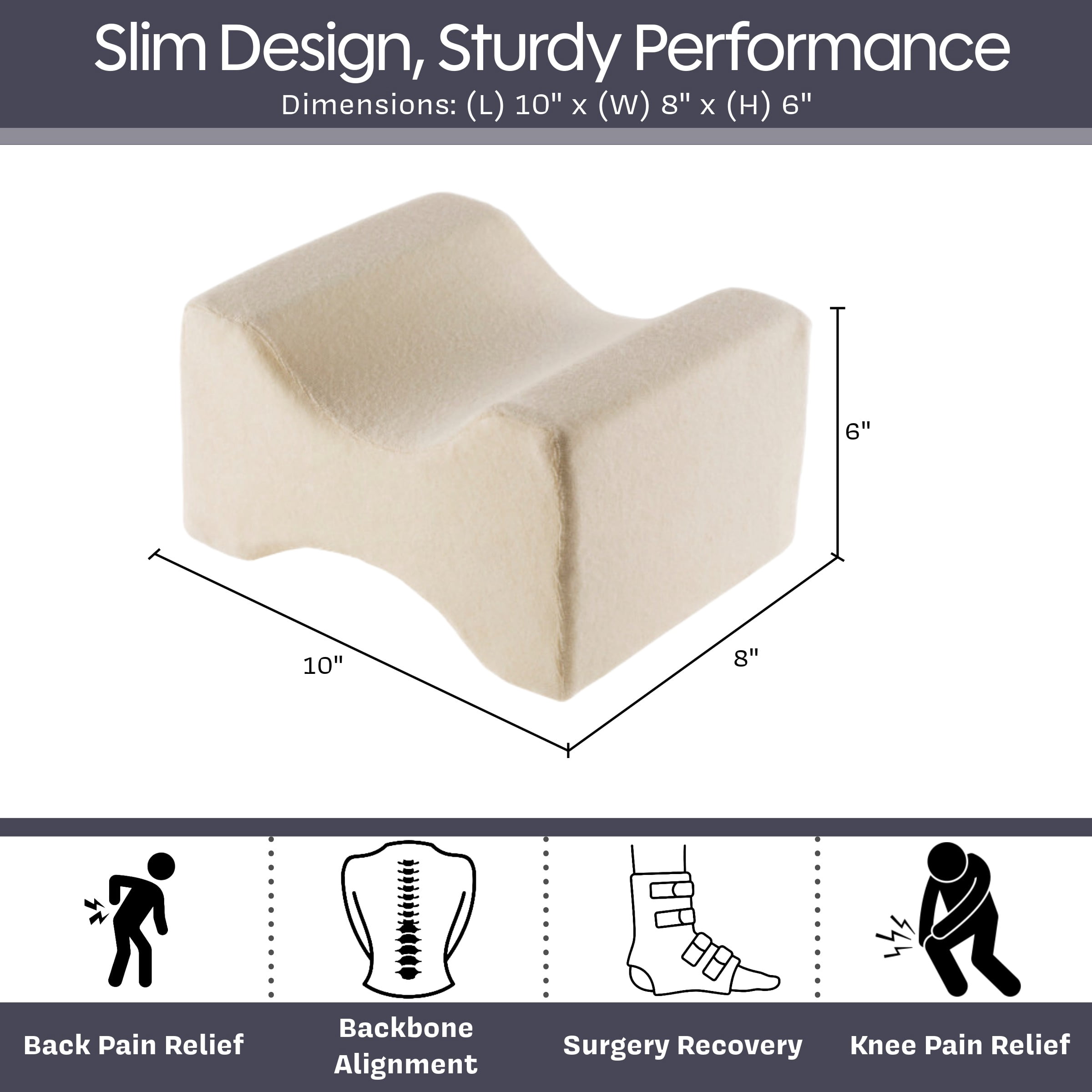 Remedy Knee Pillow for Side Sleepers - Contoured Memory Foam Leg Pillow for Back Pain Relief