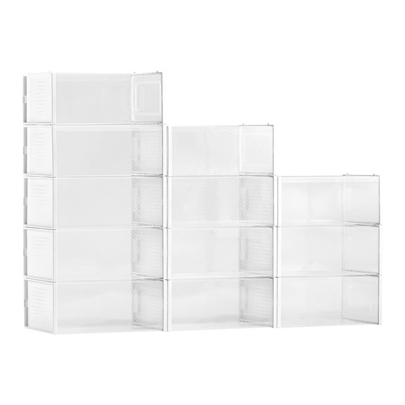 VEVOR Shoe Storage Boxes, 12 Pack Stackable Shoe Boxes Storage Organizers, Fit up to US Size 11, Plastic Modular Space Saving Sneaker Containers for Storing High Heels, Boots, and Hats, White Frame
