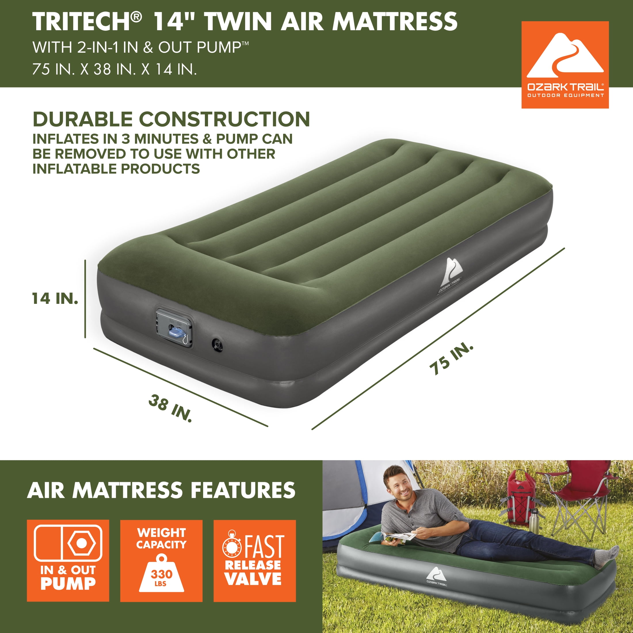 Sleeping Pad Ozark Trail Twin Air Mattress With Pillow Pump Ozark