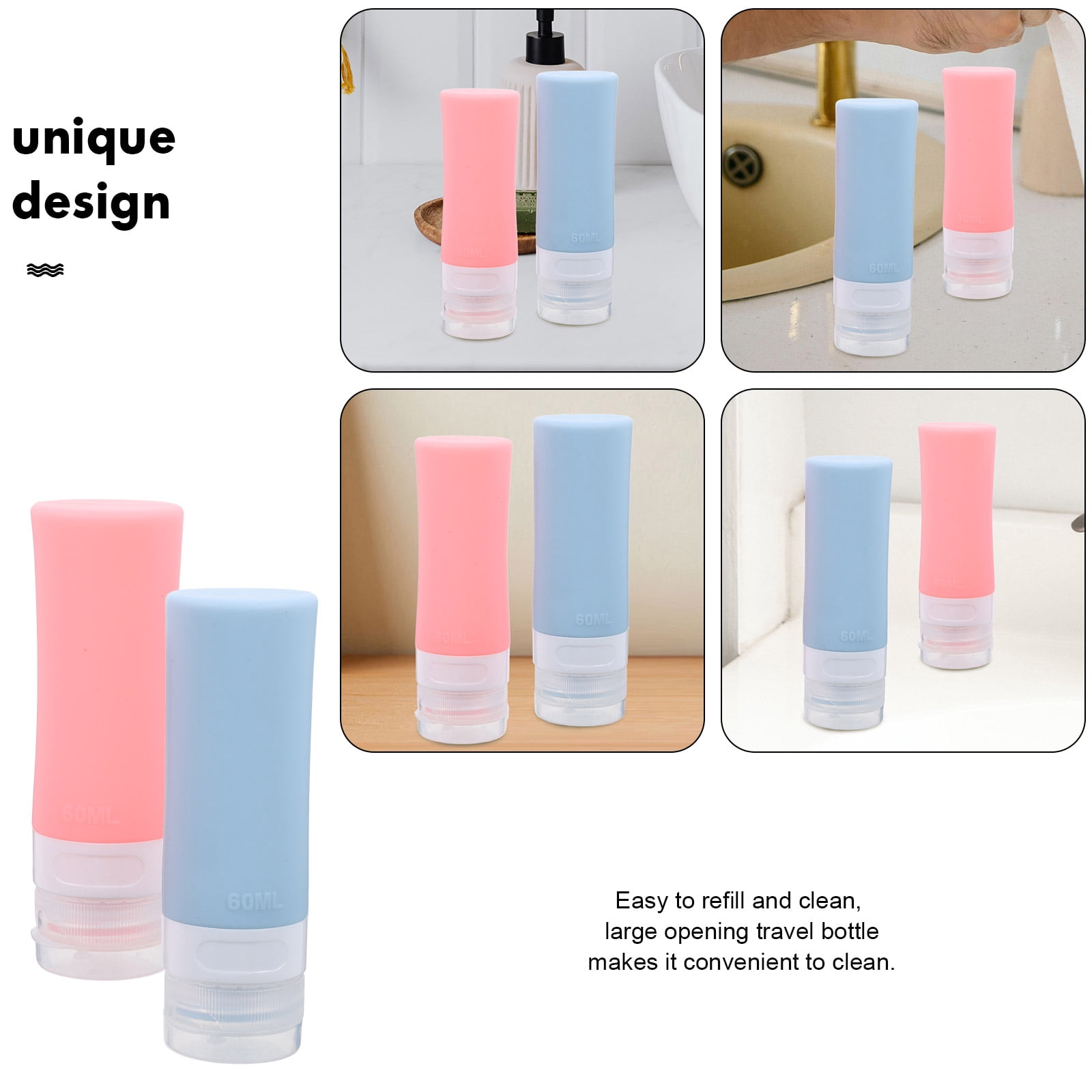 Set of 3 Separate Bottle Silicone Travel Squeeze Bottles Size Refillable Small for