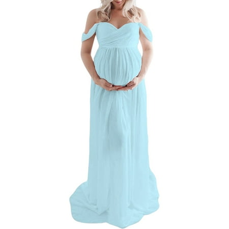 

Glookwis Women Off Shoulder Maternity Dress Chiffon Photo Shoot Photography Dress Photo Props