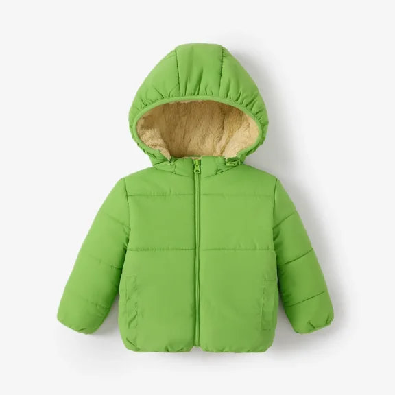 PatPat Baby Boy Winter Coats Girl Clothes Fleece Lined Hooded Puffer Jacket for Toddler Kids Solid Long Sleeve Warm Outerwear, Green, 5-6 Years