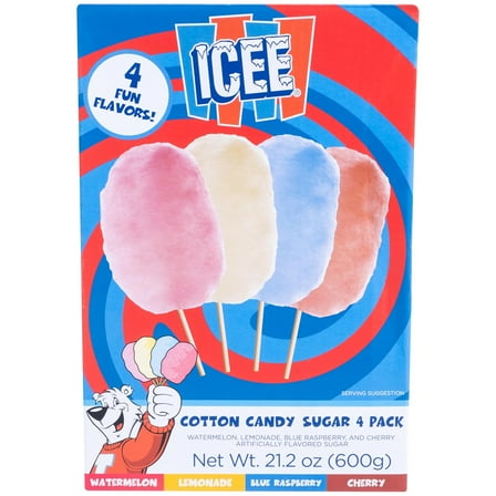 ICEE Cotton Candy Sugar. Pack of 4 Includes Watermelon, Lemonade, Blue Raspberry & Red Cherry Flavors. Officially Licensed ICEE Merchandise from Fizz Creations.