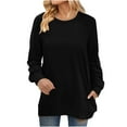 thumbnail image 2 of AOOCHASLIY Women's Blouse Womens Fashion Solid Round Neck Pleated Long Sleeve Loose T-shirt Tops, 2 of 5