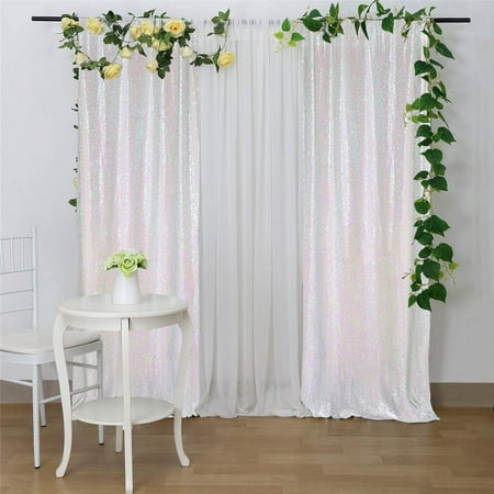Image of SoarDream Sequin Curtains 2 Panels White Iridescent 2FTx8FT Sequin Photo Backdrop Sequin Backdrop Fabric Background