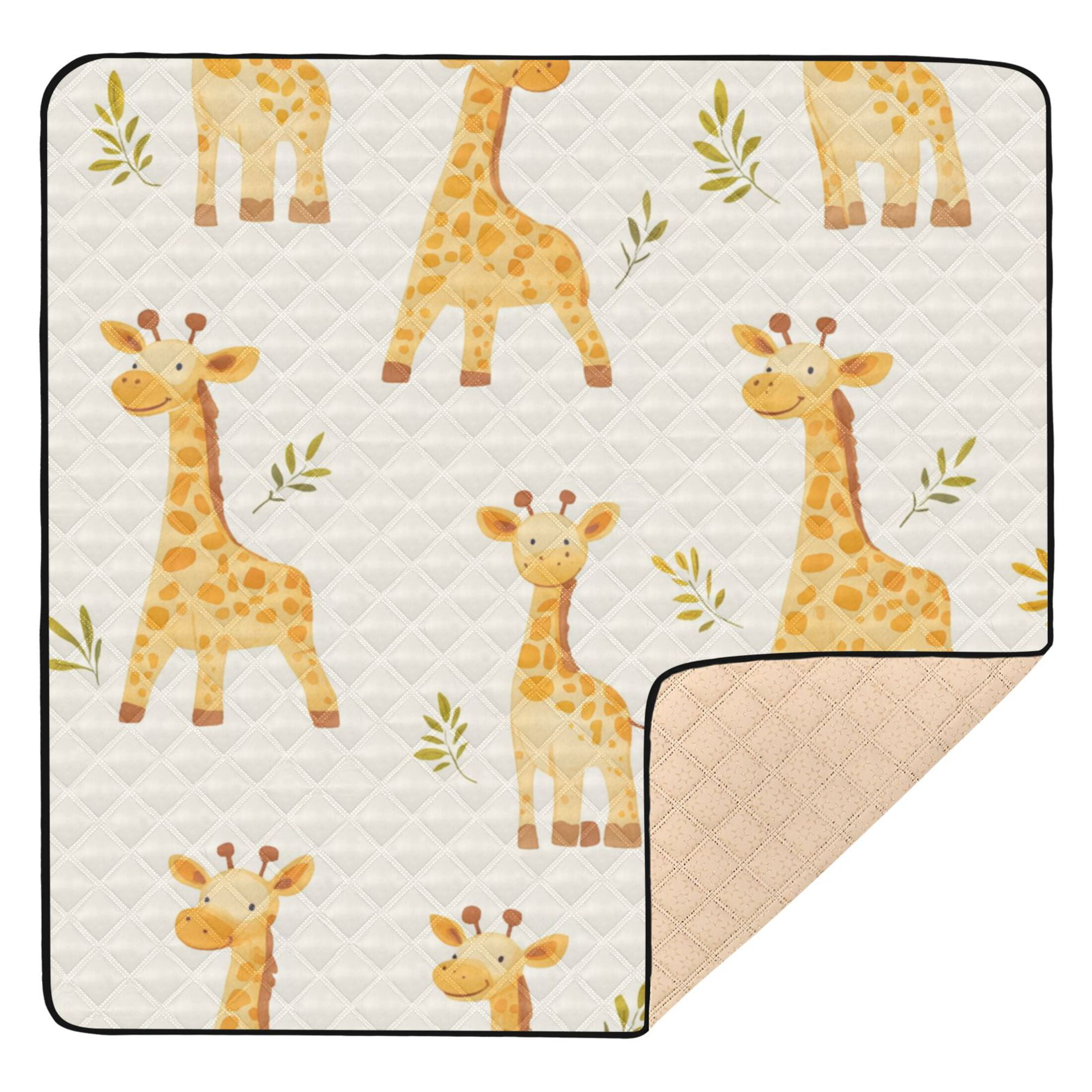 WOBOGO Cartoon Giraffe Baby Playmats Extra Large Waterproof Rollable Activity Pads for Toddlers 50×50inch