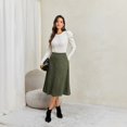 thumbnail image 4 of Faux Suede Midi Skirt for Women Vintage High Waisted A-Line Trendy Fall Winter Business Causal Skirts S, 4 of 8