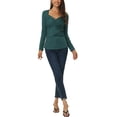 thumbnail image 2 of INSPIRE CHIC Women's Wrap Sweetheart Long Sleeve Blouse Casual Tops L Green, 2 of 6