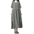 thumbnail image 2 of Njagoc3 Womens Round Neck Linen-Cotton Plaid Oversized Maxi Dress for Casual Leisure & Weekend Outings, 2 of 6