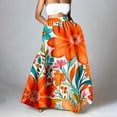 thumbnail image 2 of Women’s Floral Print Maxi Skirt High Waist A Line Floor Length Satin Skirt with Pockets Elegant Long Skirt for Formal Occasions Orange 2XL, 2 of 5