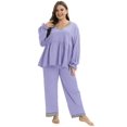 thumbnail image 3 of Sunsent Women Two Pieces Plus Size Pajama Set V Neck Long Sleeve Top with Pants Sleepwear Loungewear Sets XL-4XL, 3 of 6