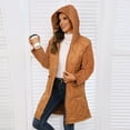 thumbnail image 4 of MELDVDIB Womens Quilted Puffer Coat with Fleece Sleeve Mid-Length Oversized Hooded Jacket with Pockets Comfy Warm Outerwear for Winter, 4 of 7