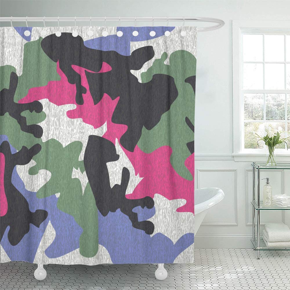 KSADK Blue Camouflage Pattern Repeatable Camo Glamour of Scratch Pink Green Grey Black Shower