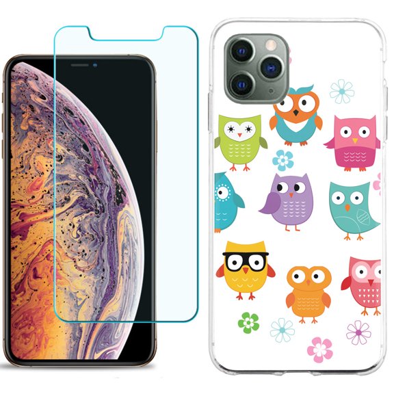 For Apple iPhone 11 Pro Case , Slim-Fit TPU Protective Phone Case with Tempered Glass Screen Protector, by OneToughShield ® - Happy Owl