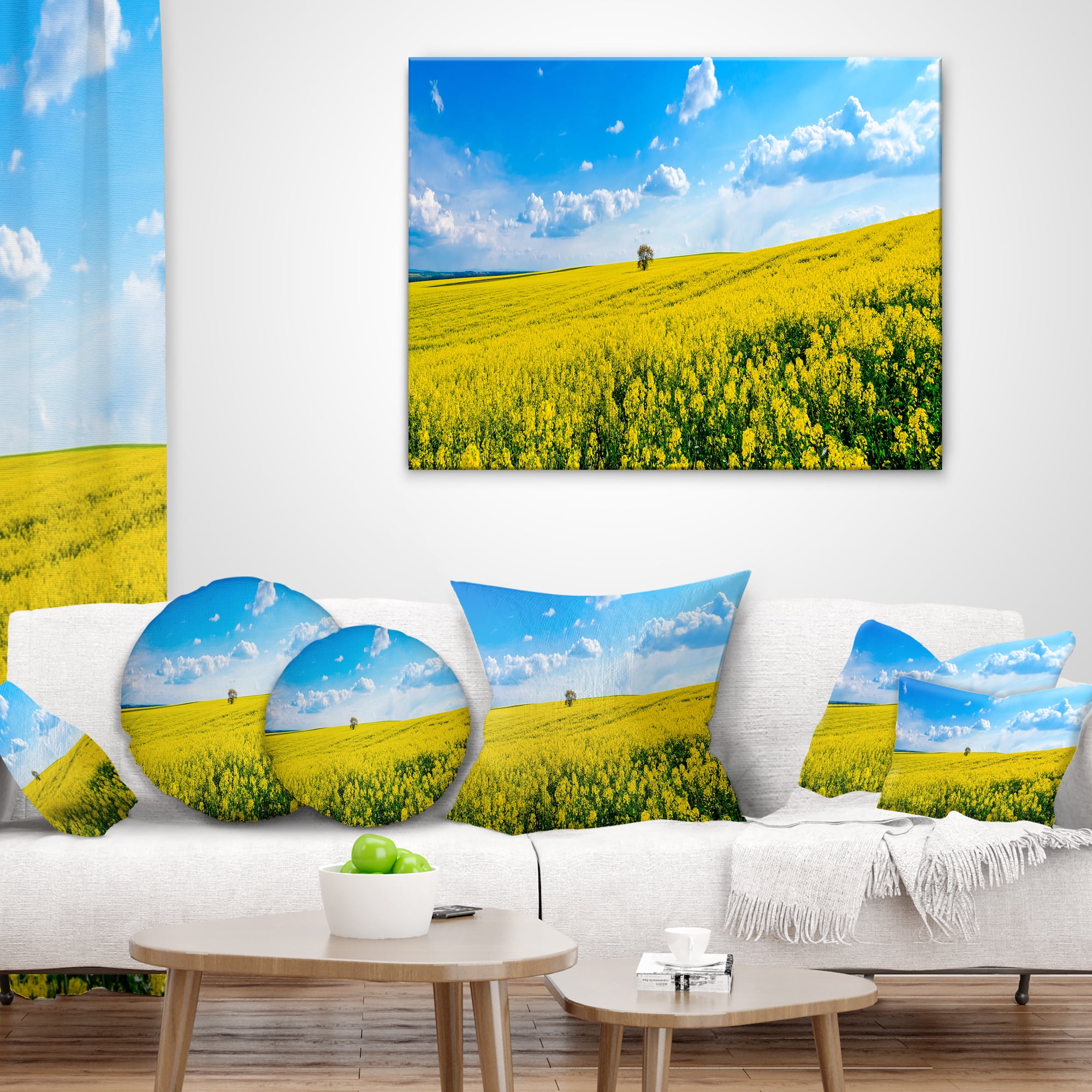 Designart Lone Tree in Blooming Cozla Park - Contemporary Landscape Printed Throw Pillow - 16x16