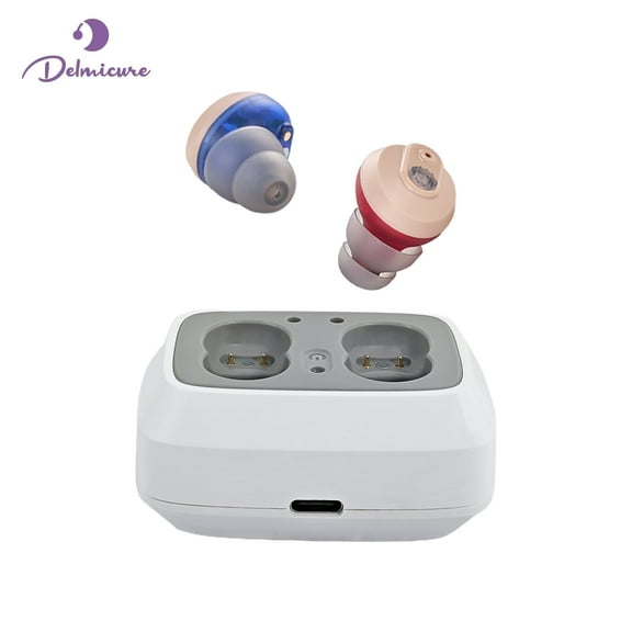 Delmicure Hearing Aids HH-1633, 32 Channels & 4 Modes Premium Rechargeable Hearing Aids for Hearing Loss with Charging Dock for Seniors (Button-Controlled)