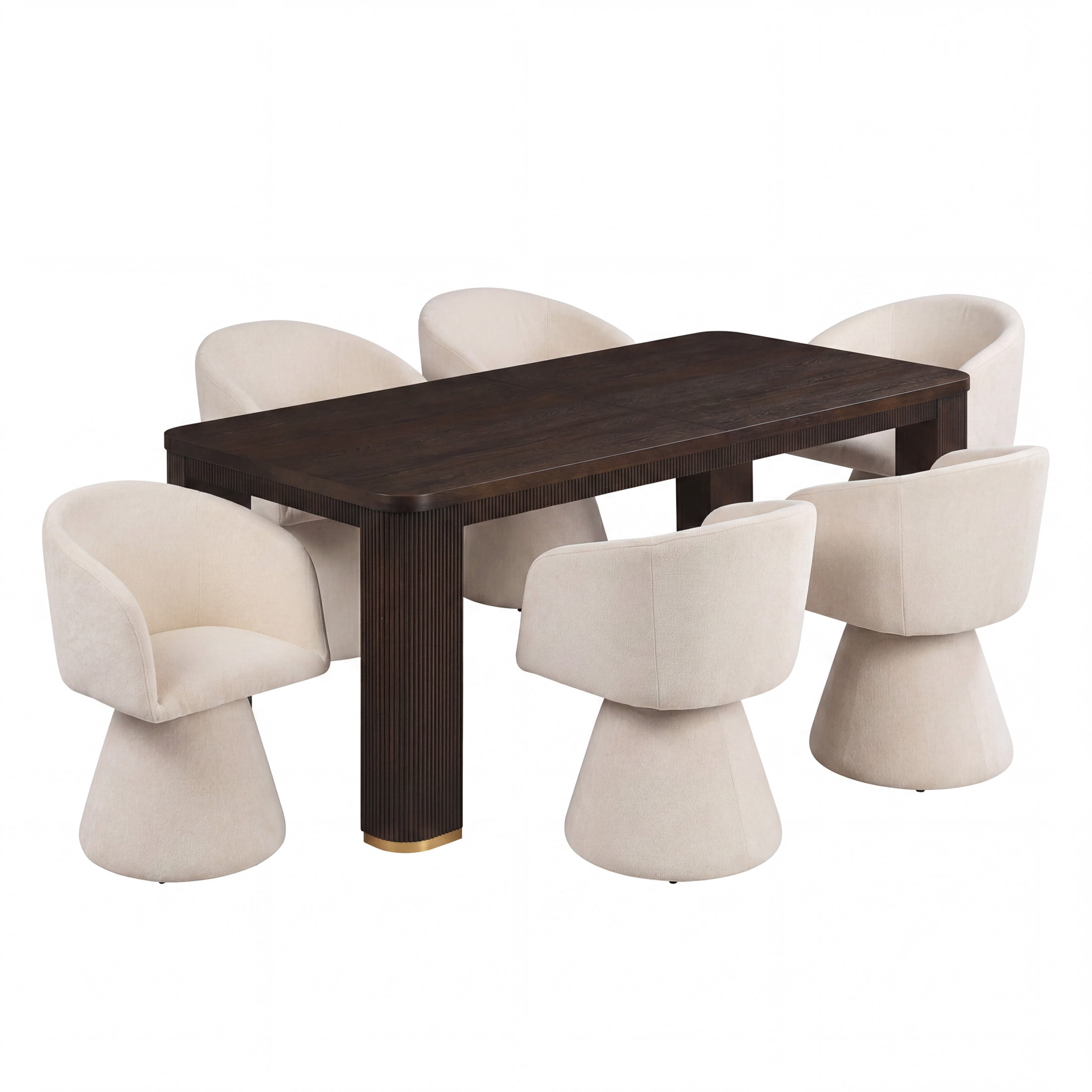 Christopher Knight Home 7-Piece Modern Dining Set, Swivel Upholstered Chairs and 90" Table, Espresso+Beige