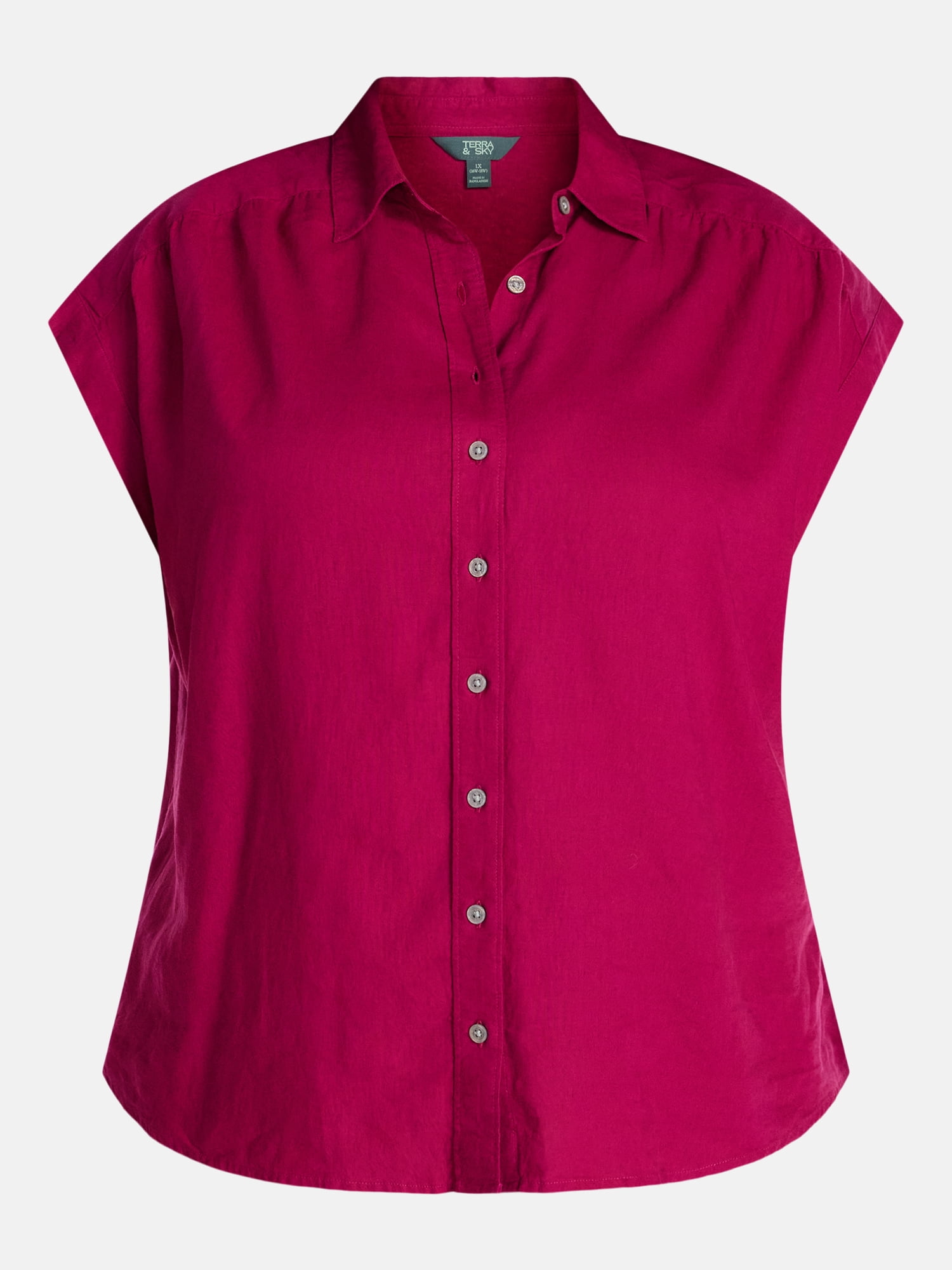 Terra & Sky Women's Plus Linen Camp Shirt, Sizes 0X-5X