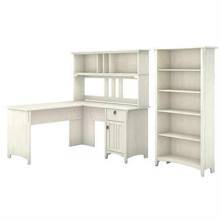 Salinas 60w L Shaped Desk With Hutch And Bookcase In Antique White