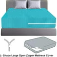 thumbnail image 2 of 100% Egyptian Cotton L Shape Zipper Mattress Cover, 800 TC, 21 Inch Deep Pocket Cal King Size (72x84), Stripe Turquoise Blue, 2 of 6