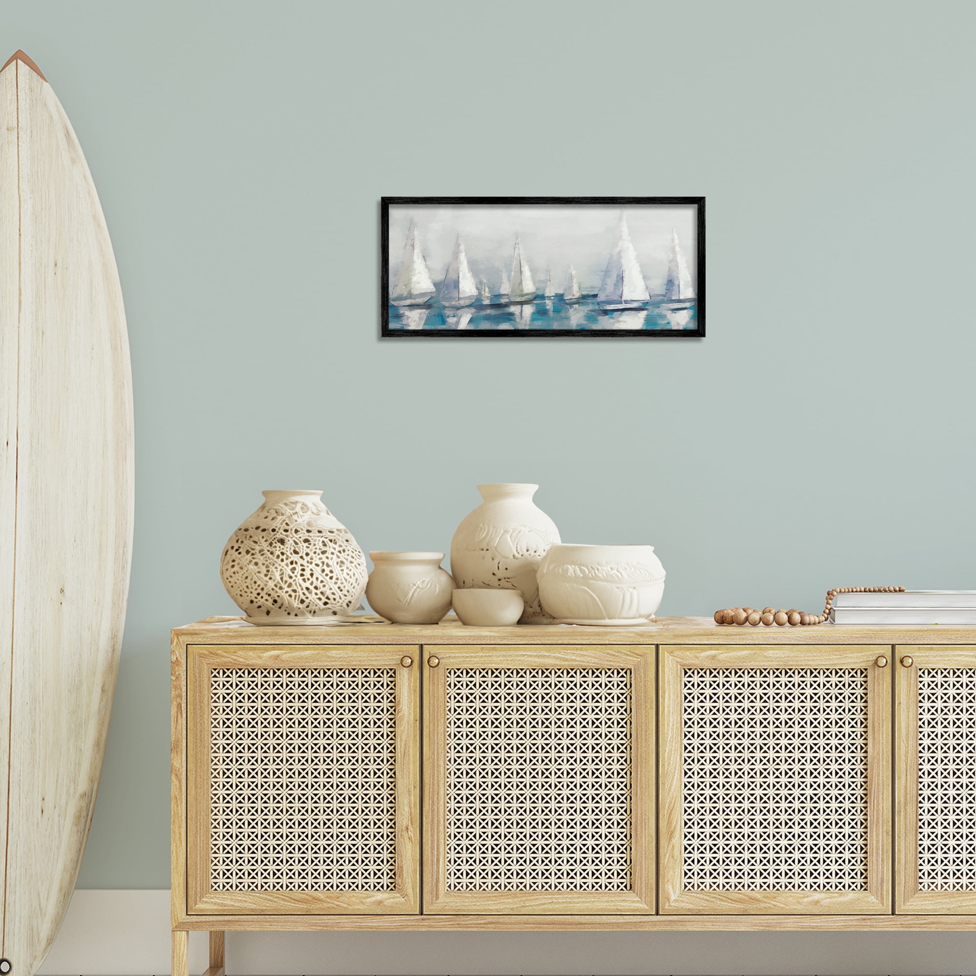 Stupell Industries Sailing Fleet Boats Transportation Painting Black Framed Art Print Wall Art, 24 x 10