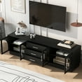 thumbnail image 3 of Euroco Modern TV Stand with Arched Glass Doors, Drawers & Adjustable Shelves for TVs up to 75 Inches, 3 of 9