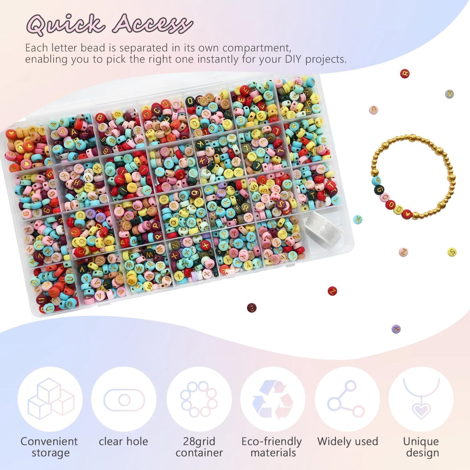 1400 Pieces Round Alphabet Letter Beads A-Z 4x7mm Black Acrylic with Colorful Letter and Crystal Line for Jewelry Making, Style 6