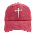 thumbnail image 2 of Womens and Mens Christian Jesus Cross Baseball Cap, Easter Cross Embroidered Adjustable Unisex Dad Hat, Retro Washed Vintage Cotton Curved Brim Baseball Cap for Summer Outdoor and Casual Wear Red, 2 of 4