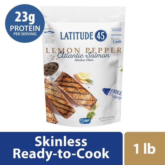 Latitude 45 Frozen Lemon Pepper Atlantic Salmon, 1 lb. Bag