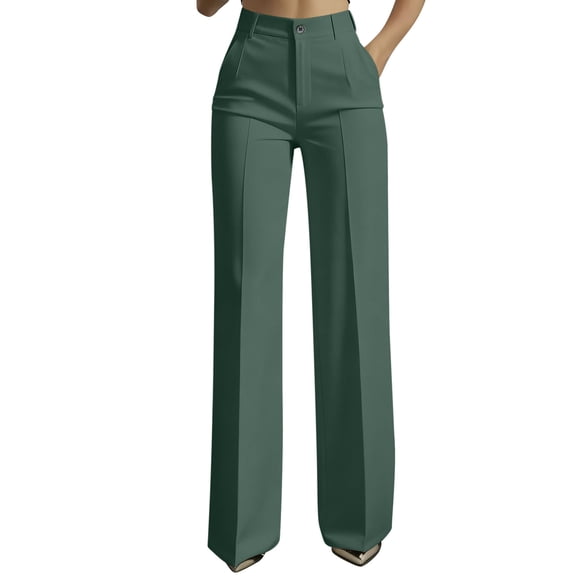 Kezqiaxn Business Casual Pants for Women Plus Size Fashion High Waisted Straight Leg Trousers with Pockets Womens Dress Pants