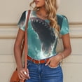 thumbnail image 4 of KLL Women 's Crew Neck Bodysuit Jumpsuits Surfing Shark Print Short onesies Stretch T Shirts, 4 of 5