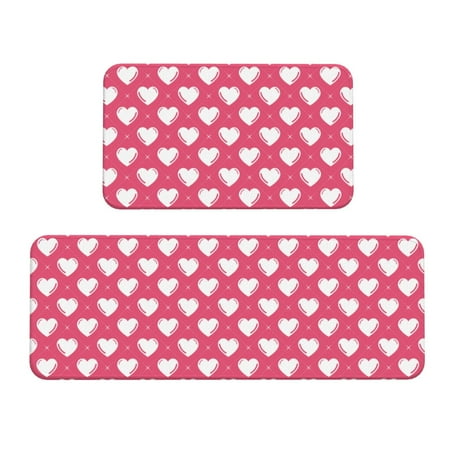 

Kitchen Floor Mat 2 Sets Of Anti-Fouling Absorbent Quick-Drying Floor Mat For Kitchen Door Mat Laundry Room Restaurant Office Farm Hearts Pattern For Valentine S Day