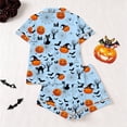 thumbnail image 2 of Halloween Womens Silk Pajamas Set 2 Pcs Pink Skull Pumpkin Button Down Print Pjs Set Collar Cozy Loungewear Sets Cozy Sleepwear Nightwear Halloweens Great Gift for Her, 2 of 9