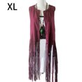 thumbnail image 1 of Gilet Sans Manches Ouvert Style Western Respirant avec Franges, Taille Rétractable, Cardigan pour Usage Quotidien, Rouge Vin TG, 1 of 9