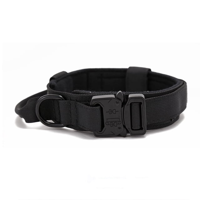 Collar táctico para perros medianos y grandes, resistente, con asa y correa de metal.