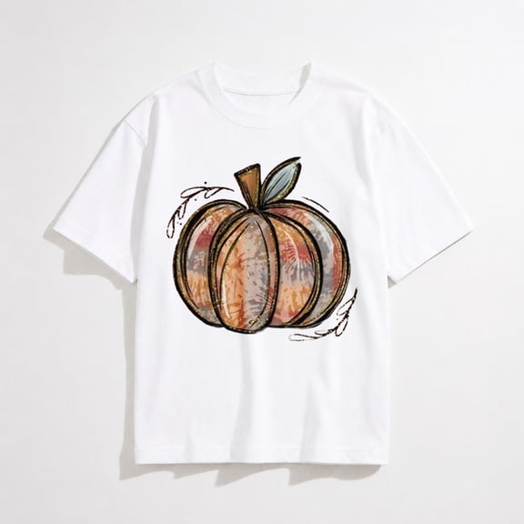 Women's Sunflower Pumpkin Graphic T-Shirt, Floral Fall Short Sleeve Casual Tee