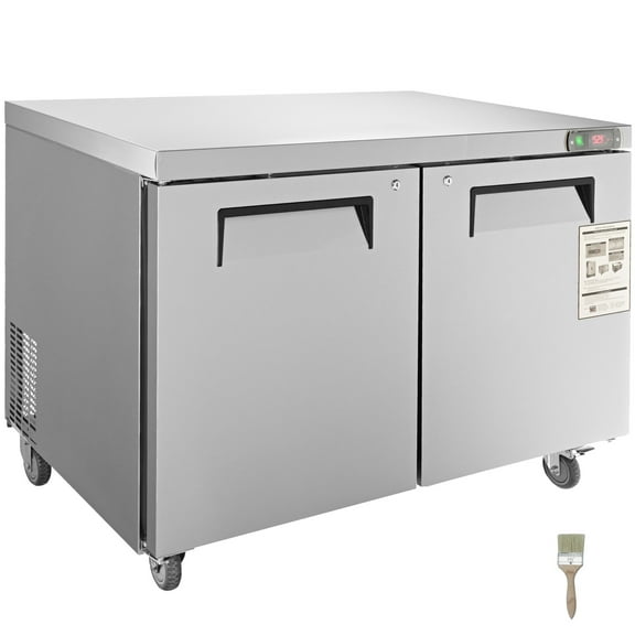 KFFKFF Commercial Undercounter Refrigerator, 48" Worktop Refrigerated Food Prep Station, 12.85 Cu. Ft Durable Stainless Steel 2-Door Fridge with Lock for Restaurants, Bars, and Diners