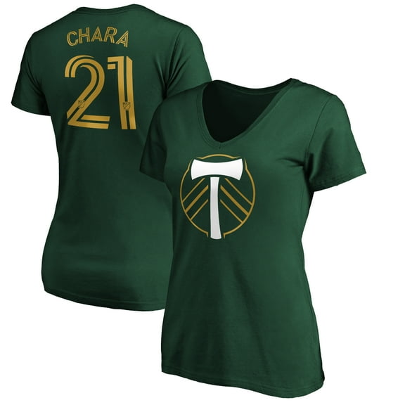 Women's Diego Chara Green Portland Timbers Authentic Stack Player Name & Number V-Neck T-Shirt
