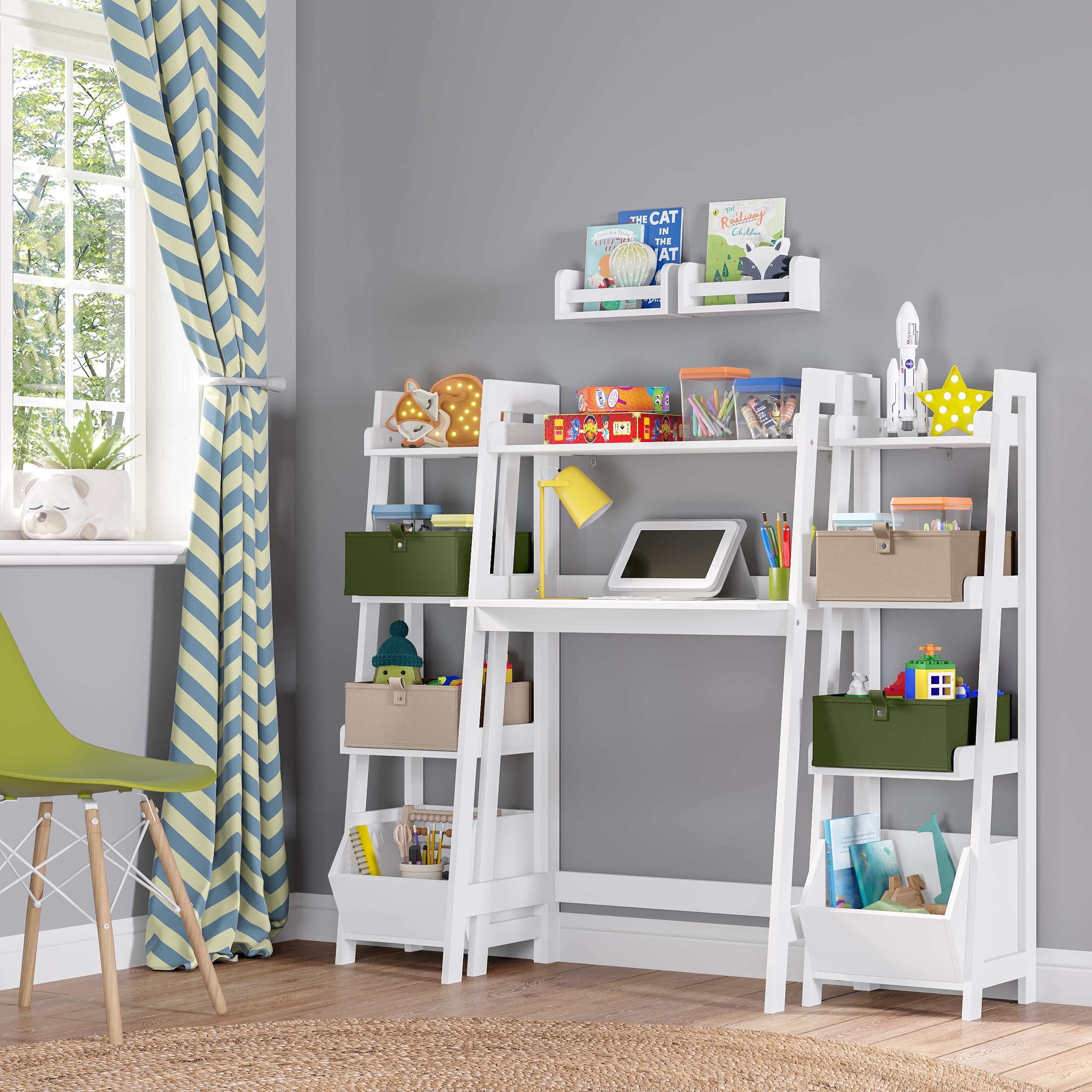 RiverRidge Home Kids Desk with Ladder Shelf Storage and 2 Bonus 10