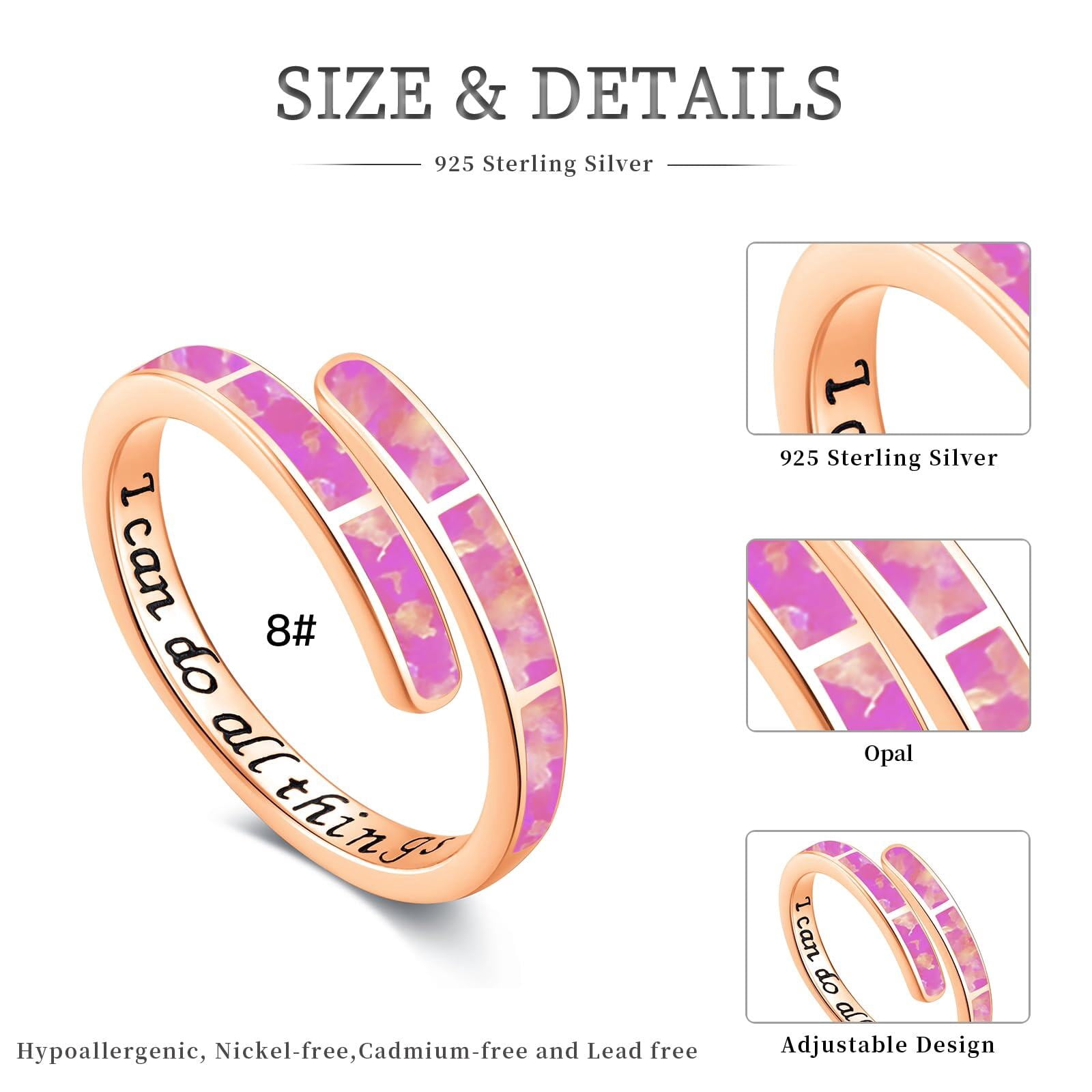 Coachuhhar Opal Ring 925 Sterling Silver Adjustable Pink Opal Rings Opal Jewelry Gifts for Women Birthday