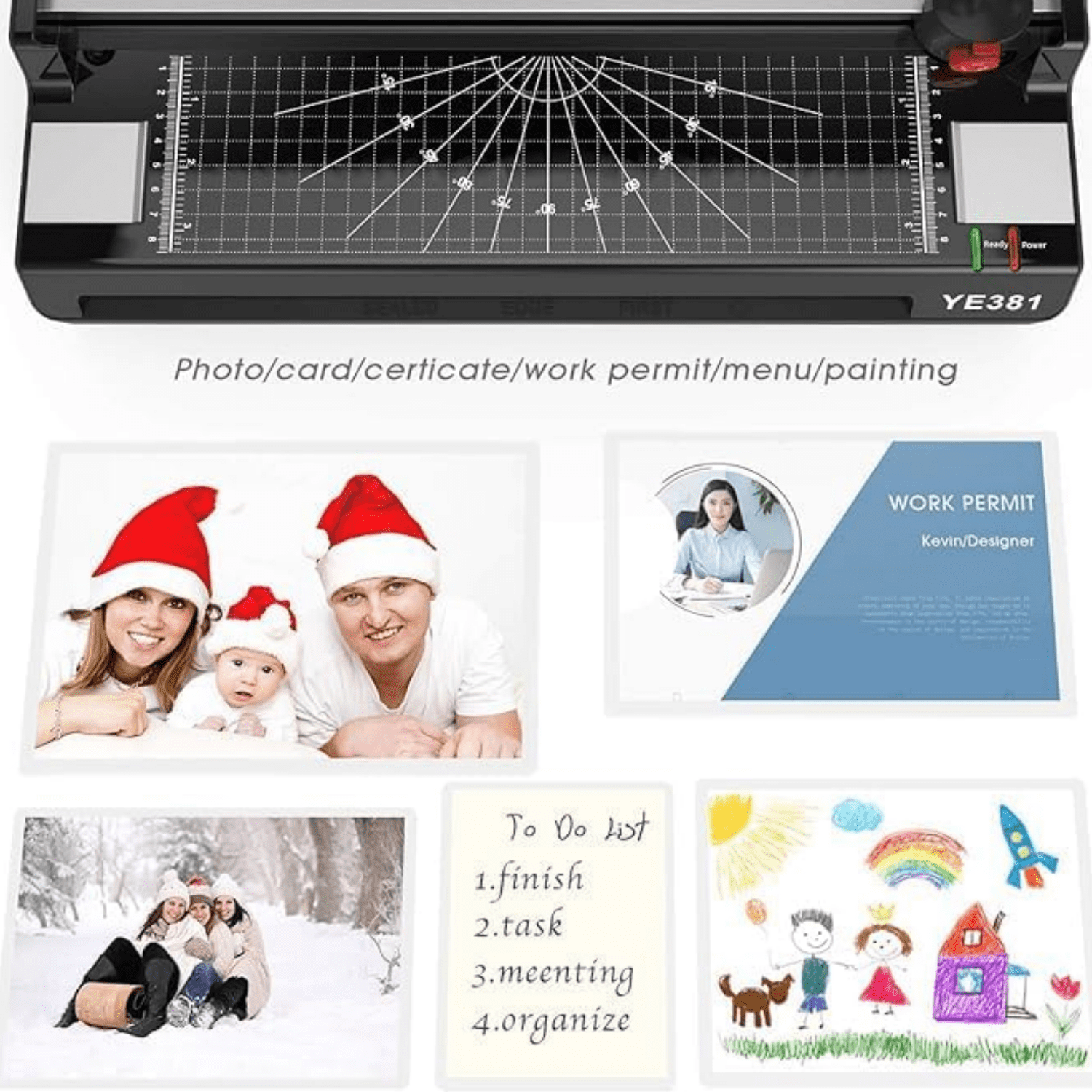 A3/A4/A6 Laminator Machine, YE381 Thermal Laminating Machine for Home Office School Use with 70 Laminating Pouches, Bulit in Paper Trimmer and Corner Rounder